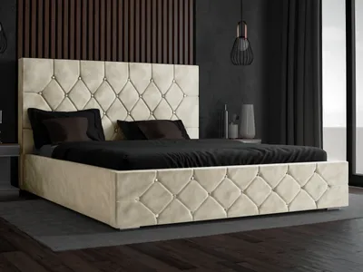 Obrázek produktu pro Čalouněná postel GRAINGOLD Glamour 180x200 cm Rossa - velurová látka, lamelový rošt, zásuvka - manželská postel s krystaly - béžová (Magic Velvet 2201)