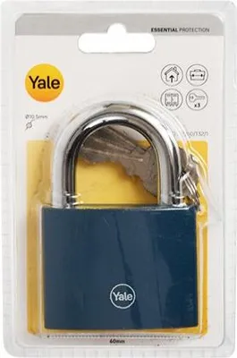 Zdjęcie produktu dla YALE YE11BL/60/132/1 Kłódka z niebieską żeliwną szeklą, 60 mm, blister