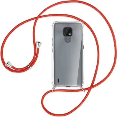Produktbild von Handykette Backcover-Schutzhülle mit Band (Metall silberfarben) für Motorola Moto E7 - rot
