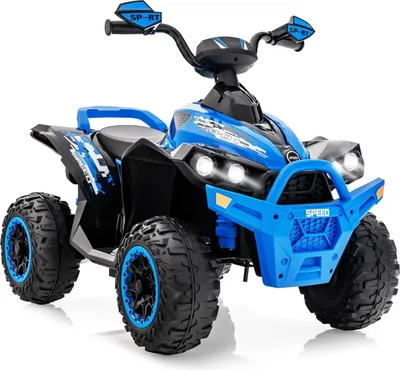Produktbild von GOPLUS 12V Elektrische Kinderquad, Kinderfahrzeug mit LED-Scheinwerfern, Musik & Hupe, Elektroauto mit 4 rutschfeste Räder & langsamer Start (Blau)