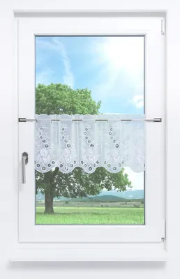 Produktbild von Scheibengardine Plauener Spitze - Blumenspiel #1W (Bx H) 48,6cm * 30cm reinweiß/Weiß