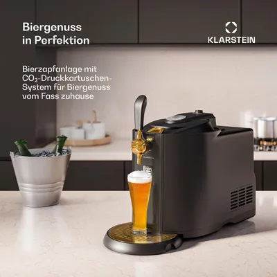 Produktbild von Klarstein Zapfanlage mit Kühlung - Bierzapfanlage 5L Fass, UltraFast Cooling, Einstellbare Temperatur, CO2-Kartuschensystem, LCD-Anzeige, Schwarz-Gold