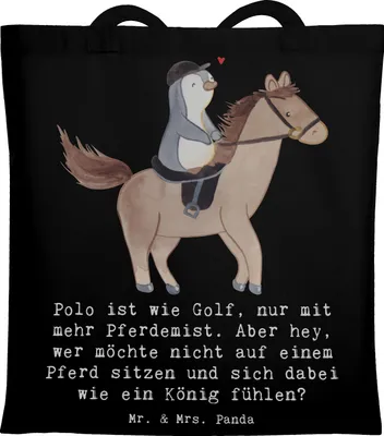 Produktbild von Mr. & Mrs. Panda Schultasche Polo Abenteuer - Schwarz - Geschenk, Beutel, Tasche, Shopping, Sportarten, Stoffbeutel, Adrenalin, Tote Bag, Sport, Pferd und Reiter, Pferde