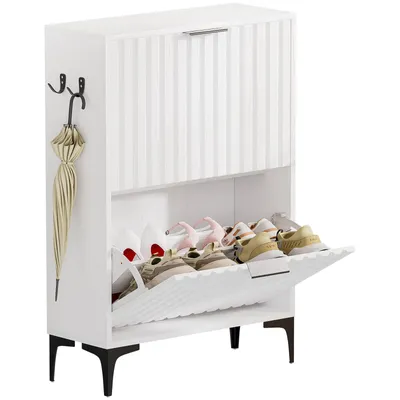 Produktbild von Schuhschrank Schuhkipper mit 2 Klappen Schuhregal 60x23.5x94 cm Weiß
