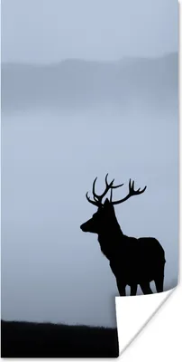 Produktbild von MuchoWow® Poster Hirsch - Nebel - Silhouette 75x150 cm - Dekoration für die Wände