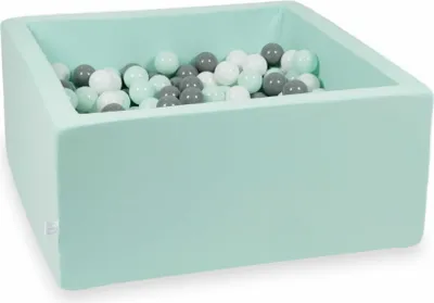 Produktbild von Bällebad 90x90x40cm Minze – Mit 400 Bällen / weiß, grau, hellmint