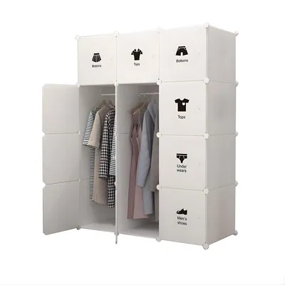 Produktbild von Modularer Kleiderschrank Kubusregal mit 12 Türen – Stecksystem Aufbewahrungsschrank – Kunststoff – Weiß