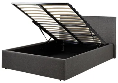Produktbild von BELIANI Polsterbett Grau Stoff Bettrahmen mit Lattenrost 120x200 cm Bettkasten Hochklappbar Hohes Kopfteil Modern Skandi Schlafzimmer