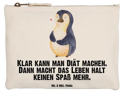 Produktbild von Mr. & Mrs. Panda Federmappe Pinguin Diät Grösse XL Große - Weiß - Geschenk, Stifteetui, Schulmäppchen, Abnehmen, Gewicht, Pouch, Kulturbeutel, beauty case, Motivation