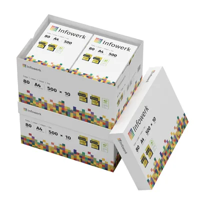 Produktbild von Infowerk Druckerpapier Kopierpapier 10000 Blatt 20 x 500 A4 80g Premium Weiß  PEFC