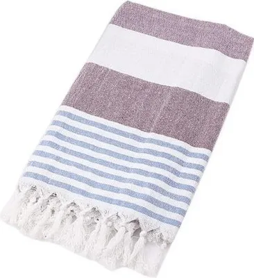 Produktbild von FEBE Strandtuch Badetuch Lila und Blau Baumwolle 180x80 cm Ultraleicht mit Handgeknüpften Hamamtuch Saunatuch Picknickdecke Towel