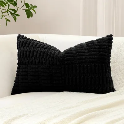 Productafbeelding van Kussensloop, corduroy, gestreept patroon, 40x60 cm, zwart, 1 stuk