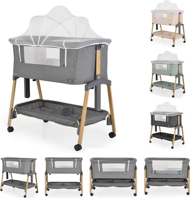 Produktbild von Cangaroo Babybett, Beistellbett Adoro, verstellbar, Matratze, Moskitonetz, Räder grau