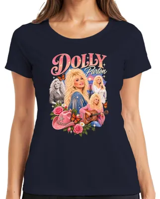 Produktbild von Dolly Parton Country Musik Sängerin Cowgirl Western Gitarre Retro Damen T-Shirt, Navy, L
