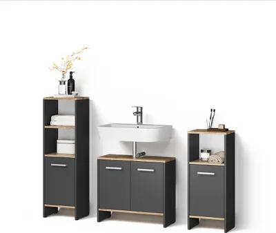 Produktbild von Badmöbel-Set Livinity Amalfi Anthrazit/Goldkraft Eiche 3-teilig, Model 59286