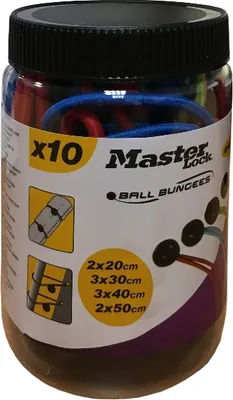 Obrázek produktu pro Master Lock® 3258EURDA Master Lock® upínací popruh na zavazadla s kulovou hlavou, 3258EURDAT 2 x 20,0 cm / 3 x 30,0 cm / 3 x 40,0 cm / 2 x 50,0 cm, 10 ks