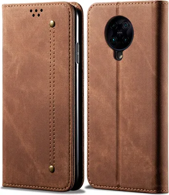 Image de Xiaomi Poco F2 Pro Housse, LaimTop Denim Cuir Portefeuille Fermeture magnétique Flip Bookstyle Housse avec fonction stand pour Xiaomi Poco F2 Pro Xiaomi Poco F2 Pro Marron