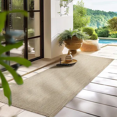 Produktbild von Homebyhome In & Outdoor Teppich Terrasse Balkon Küchenteppich Wetterfest Sisal Optik Flachgewebe Einfarbig mit Struktur, Grösse: 80x250 cm