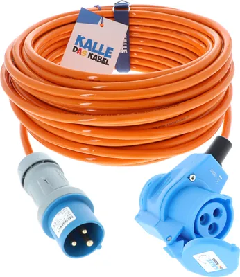 Produktbild von KALLE DAS KABEL CEE Verlängerungskabel PUR H07BQ-F 3G 2,5 mm² 15 Meter 230V 16A mit Winkelkupplung Signal-ORANGE IP44 Polyurethankabel Campingkabel Campingverlängerung Stromkabel PUR-Kabel