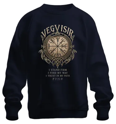 Zdjęcie produktu dla Bluza z kapturem "Vegvisir - Znajdę swoją drogę. Wierzę w nordycką mitologię", kolor granatowy, rozmiar L