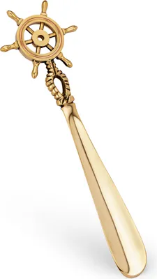 Produktbild von NKlaus 26cm Schuhlöffel maritim als Steuerrad aus massivem Messing gold Schuhanzieher 11734