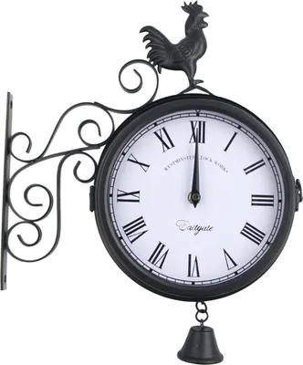 Produktbild von Retro Doppelseitige Wanduhr Wasserdichte Vintage Bahnhofsuhr Metall Antike Gartenuhren Stationsuhr (schwarz)