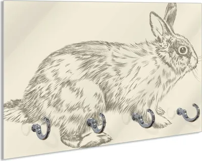 Produktbild von Wallario Schlüsselbrett aus Glas, Motiv: Hase als illustrierte Bleistiftzeichnung, 30 x 20 cm mit 4 Haken