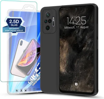 Produktbild von Hülle für Xiaomi Redmi Note 10 Pro mit 9H Displayglas Displayschutz Plus Case Cover Bumper Silikon Softgrip Schutzhülle Farbe: Schwarz