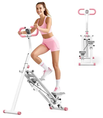 Image de Escalier d'entraînement pour la maison - Stepper pliable - Entraînement du corps entier - Capacité de charge de 150 kg - Poignées et pédales réglables - Écran LCD - Noir