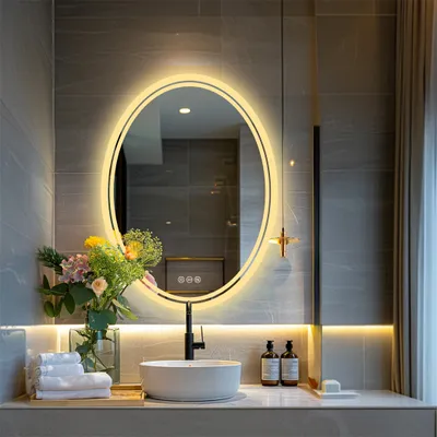 Produktbild von WISFOR LED Badspiegel Oval Wandspiegel mit Touch Schalter, Anti-Fog dimmbar für Badezimmer Schlafzimmer Make-Up, 60×80cm, 3 Lichtfarben, IP65 Energiesparend