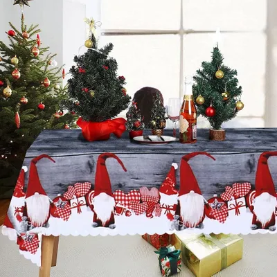 Produktbild von Weihnachtstischdecke, 180 x 150 cm Rechteckig Lange Weihnachtstischdecke Tischläufer Grau Weihnachtstischdecke Esstischdecke, Groß Waschbare Weihnachtstischdecke für Tischdekoration