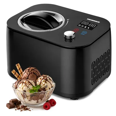 Zdjęcie produktu dla Heinner IceDelight – maszynka do lodów, 100 W, pojemność 1 litr, kompresor, wyświetlacz LED, sterowanie dotykowe, kolor czarny