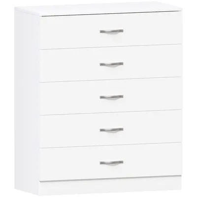Immagine prodotto di Comodino a 5 cassetti Riano bianco – Mobile contenitore per camera da letto in legno e metallo da montare