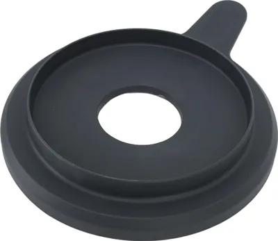 A dark gray lid with a central hole and a handle is shown from a top-down angle against a white background.
