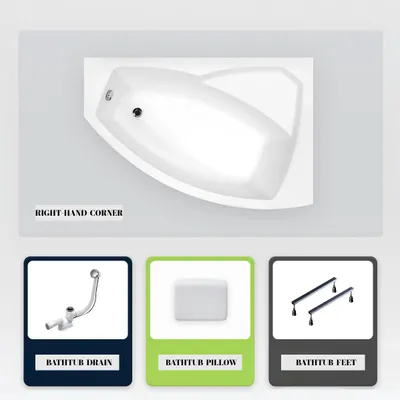 Produktbild von Asymmetrische Badewanne - 160 x 100 cm - Rechts - ohne Verkleidung - mit Füßen - Kopfstütze - Ablaufgarnitur Chrom - RIMA