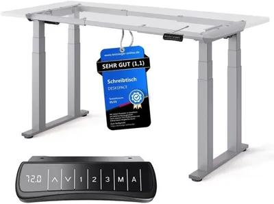 Produktbild von DESKSPACE Höhenverstellbarer Schreibtisch elektrisch mit leisem Dual-Motor – stabiles 4-Bein-Gestell (Grau Gestell)