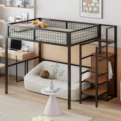 Immagine prodotto di Letto a soppalco con scala e armadio, dimensioni 140 x 200 cm, colore nero