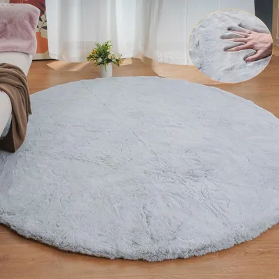 Image de Tapis en Fourrure artificielle ronde, gris, 240 cm, doux et lavable