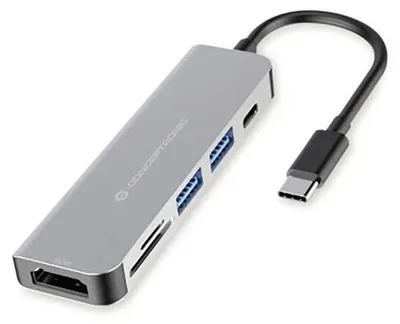 Produktbild von CONCEPTRONIC 6-1 Dock USB-C->HDMI/2xUSB-A/SD/TF/+ 15cm gr