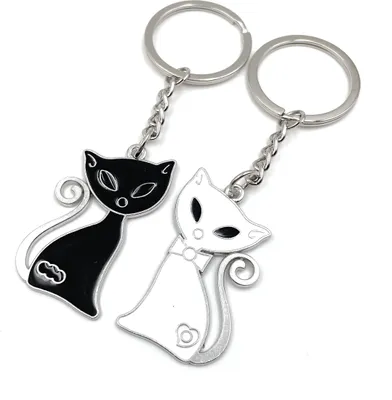 Produktbild von Onwomania Paaranhänger Liebe Katze Schlüsselanhänger Metall Glücksbringer in Alu Geschenkbox, ideal zum Verschenken
