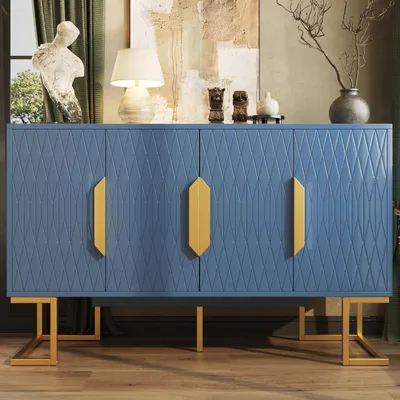 Obrázek produktu pro Komoda, šířka 140 cm, modrá barva, se 4 dvířky a policemi s nastavitelnou výškou