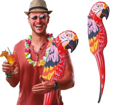 Productafbeelding van Hawai Papegaai, 105 cm. Exotische decoratie voor feesten, zomeraccessoire. Kleurrijk, strandthema, dieren, Caribische feestaccessoire. Leuk en kleurrijk. Kleur: Meerkleurig