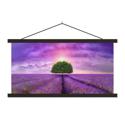 Produktbild von MuchoWow® Textilposter Lavendel - Baum - Lila - Wolken 90x45 cm mit schwarzem Rahmen - Klemmleisten