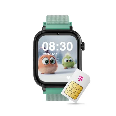 Produktbild von SaveWatch+ Kinder-Smartwatch: Mint Textilarmband & Schwarzes Aluminiumgehäuse mit dem Telekom Smart Connect S Tarif