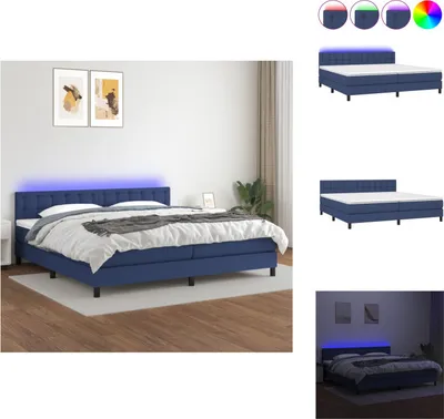 Produktbild von vidaXL Boxspringbett mit Matratze & LED Blau 200x200 cm Stoff -  Betten & Bettgestelle