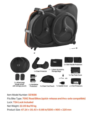 Imagen del producto de Bolsa de viaje para bicicleta, con carcasa de EVA, cerradura TSA, bolsa de transporte segura para bicicletas de carretera de 700C, color