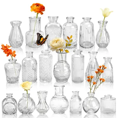 20er-Set Mini-Glasvasen, transparent, für Tischdeko & Hochzeit