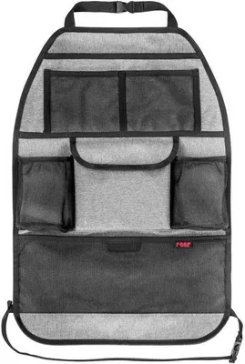 Image de reer Organiseur pour siège arrière de voiture TravelKid Tidy, anti-salissures, nombreuses poches, pour tous les sièges de voiture, même les sièges sport, gris Single