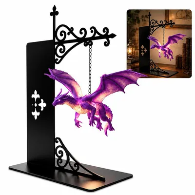 Produktbild von Drachen Lampe schwebend warmweiß – 3D Nachtlicht, Bücherregal Deko | Fantasy Leselampe für Schlafzimmer