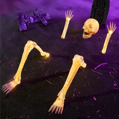 5er-Set Halloween-Skelett-Deko mit LED, lebensgroß, für den Garten